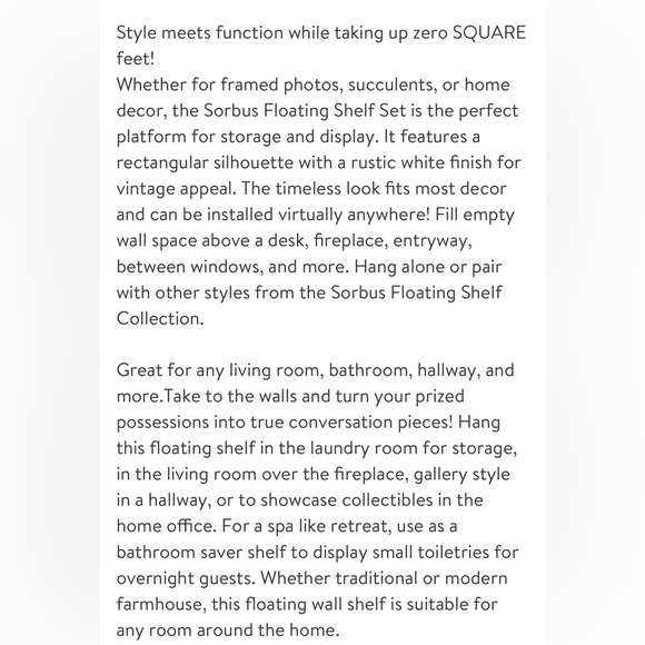 Sorbus, Vintage White Floating Shelf- Set f 3 - Brand new - Picture 6 of 6